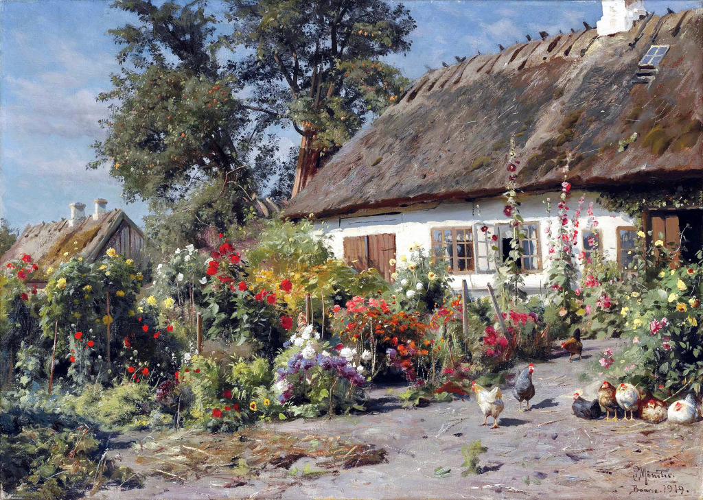 A Cottage Garden with Chickens jigsaw puzzle in Piece of Art puzzles on TheJigsawPuzzles.com