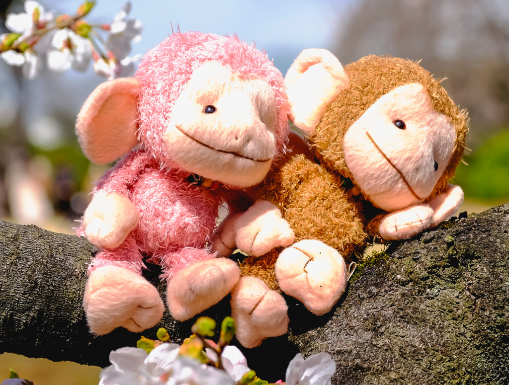 Monkey Dolls and Cherry Blossoms jigsaw puzzle in Bricolage puzzles on TheJigsawPuzzles.com