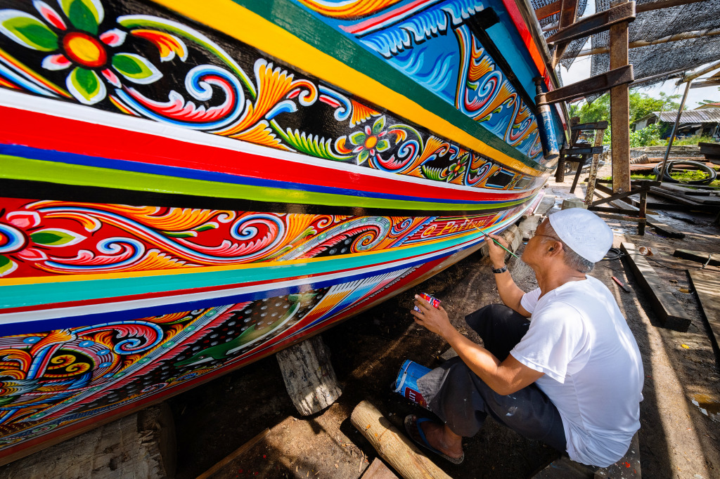 Painting on a Thai Longtail Boat jigsaw puzzle in People puzzles on TheJigsawPuzzles.com