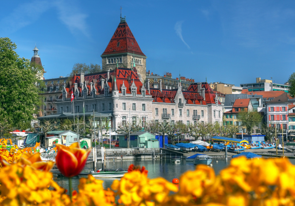 Chateau d'Ouchy, Lausanne, Switzerland jigsaw puzzle in Castles puzzles on TheJigsawPuzzles.com