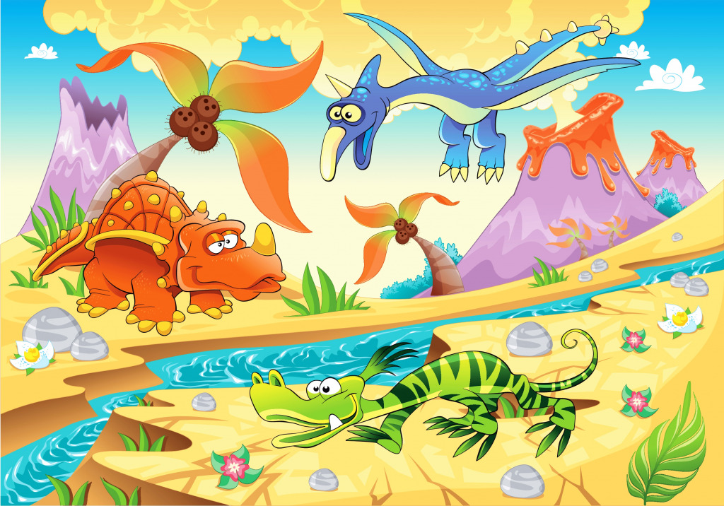 Счастливые динозавры jigsaw puzzle in Животные puzzles on TheJigsawPuzzles.com
