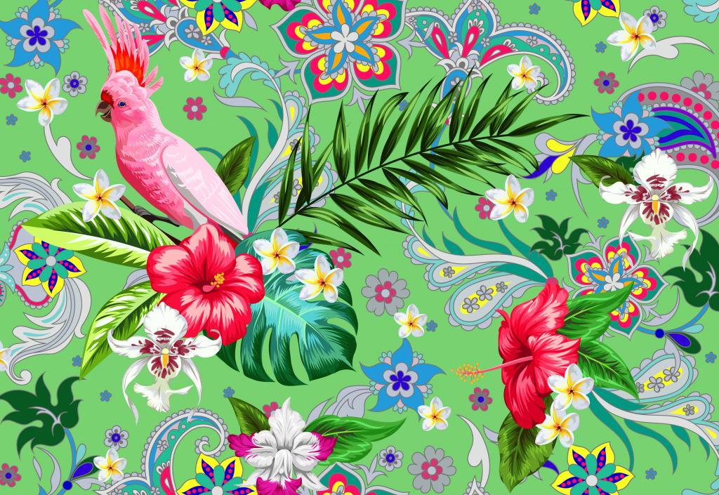 Tropical Flowers and a Cockatoo jigsaw puzzle in Puzzle du jour puzzles on TheJigsawPuzzles.com