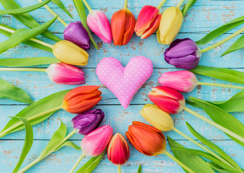 Heart with Colorful Tulips jigsaw puzzle in Valentine's Day puzzles on TheJigsawPuzzles.com