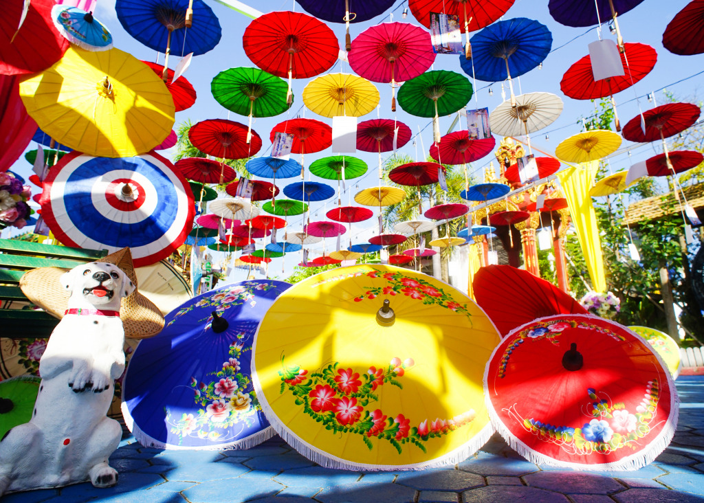 Umbrellas in Chiang Mai, Thailand jigsaw puzzle in Puzzle of the Day puzzles on TheJigsawPuzzles.com