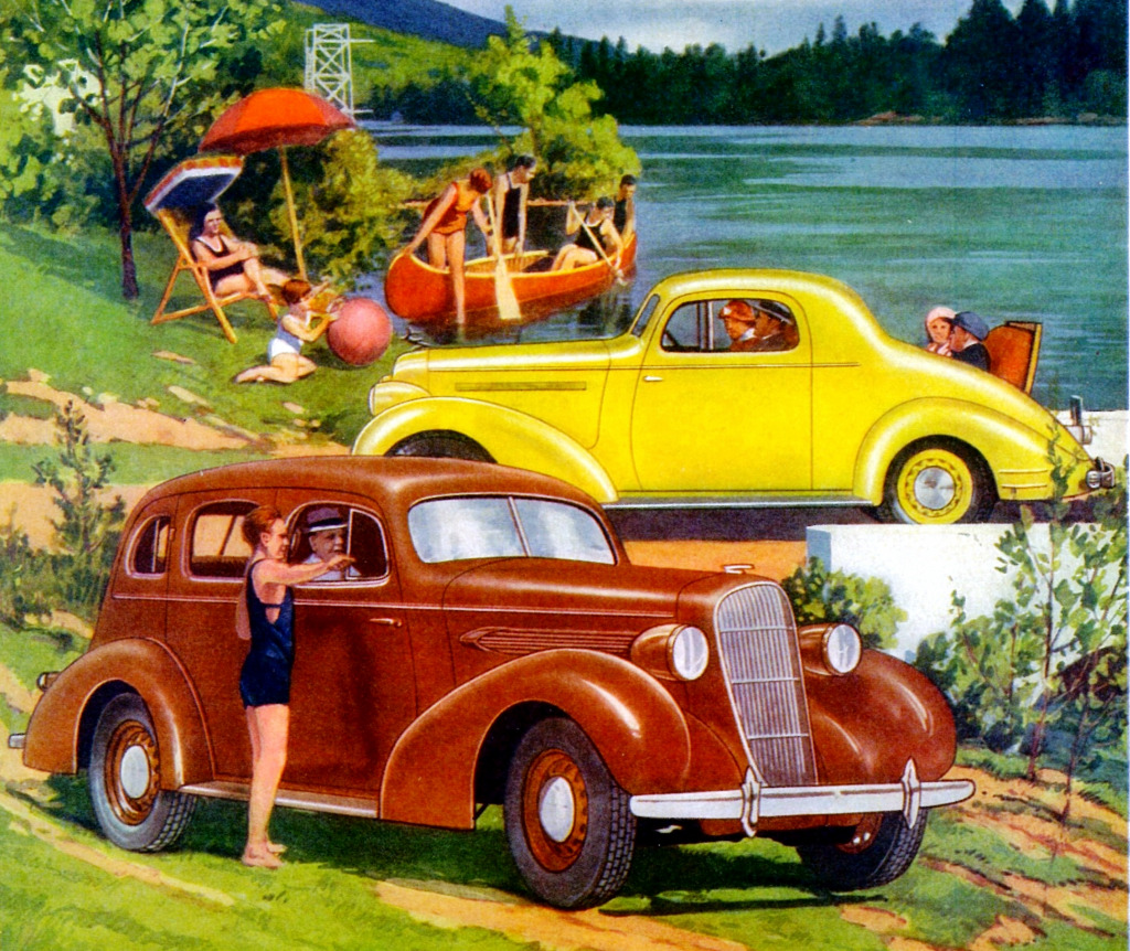 Oldsmobile Six Sedan 1935 & Pontiac Sport Coupe jigsaw puzzle in Carros & Motos puzzles on TheJigsawPuzzles.com