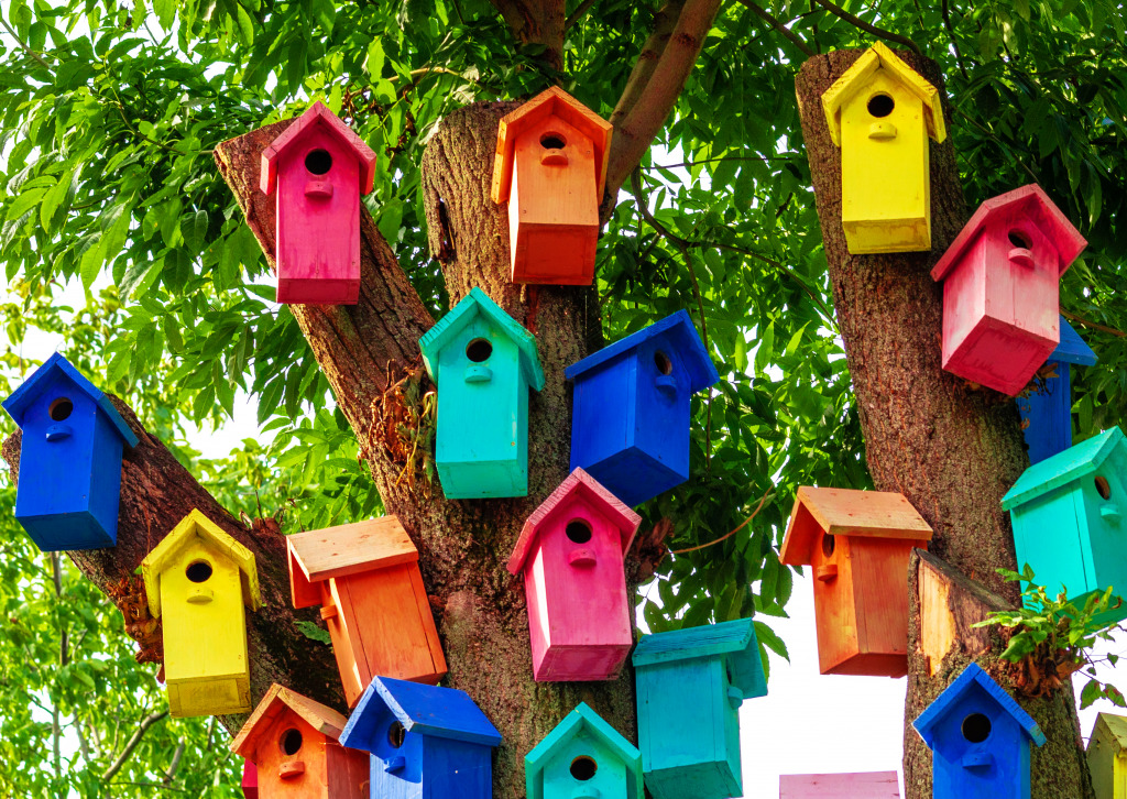 Colorful Birdhouses jigsaw puzzle in Puzzle of the Day puzzles on TheJigsawPuzzles.com