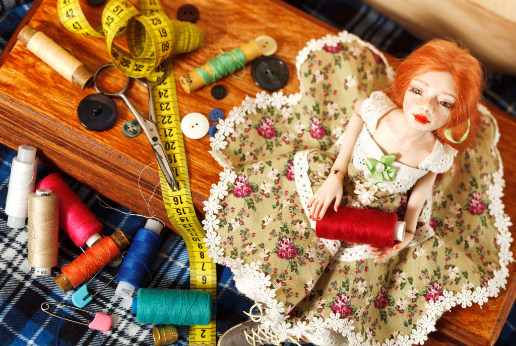 Beautiful Doll and Sewing Accessories jigsaw puzzle in Bricolage puzzles on TheJigsawPuzzles.com