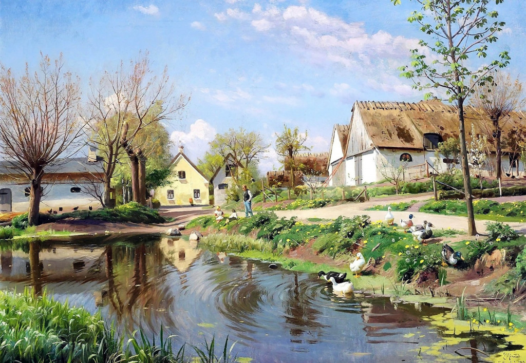 Summer Day by the Village Pond jigsaw puzzle in Piece of Art puzzles on TheJigsawPuzzles.com