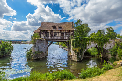 Half-Timbered Water Mill, Vernon, France jigsaw puzzle in Bridges ...