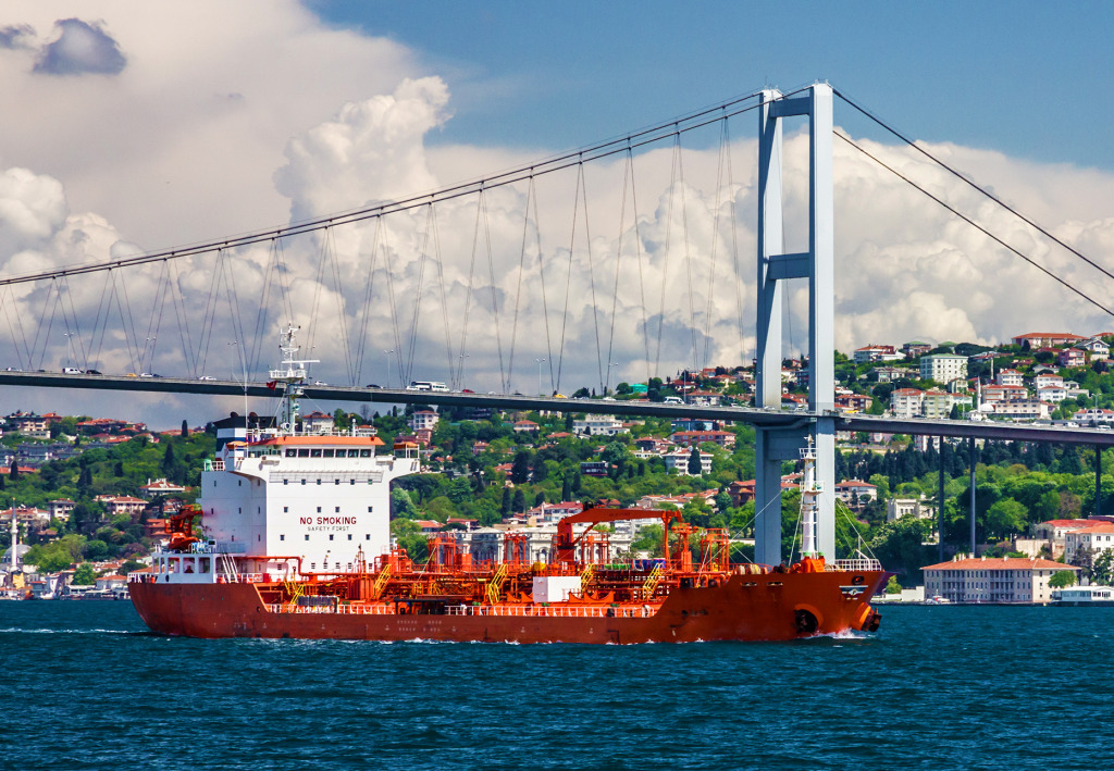 Грузовое судно на Босфоре, Стамбул, Турция jigsaw puzzle in Мосты puzzles on TheJigsawPuzzles.com