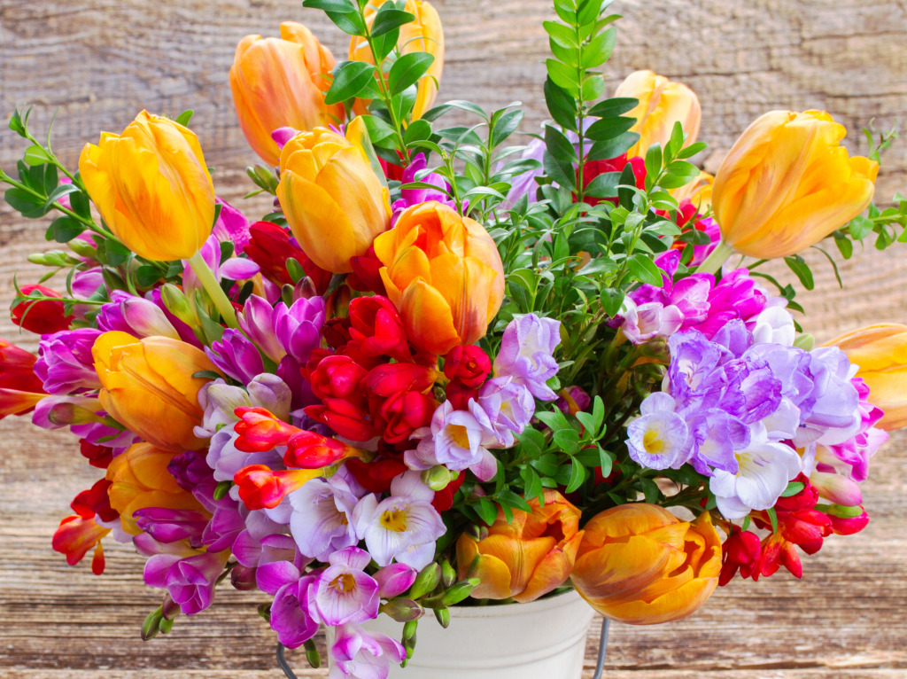 Freesias and Tulips jigsaw puzzle in Flowers puzzles on TheJigsawPuzzles.com