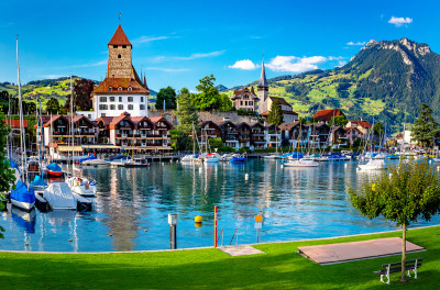 Spiez Castle, Lake Thun, Switzerland jigsaw puzzle in Castles puzzles ...