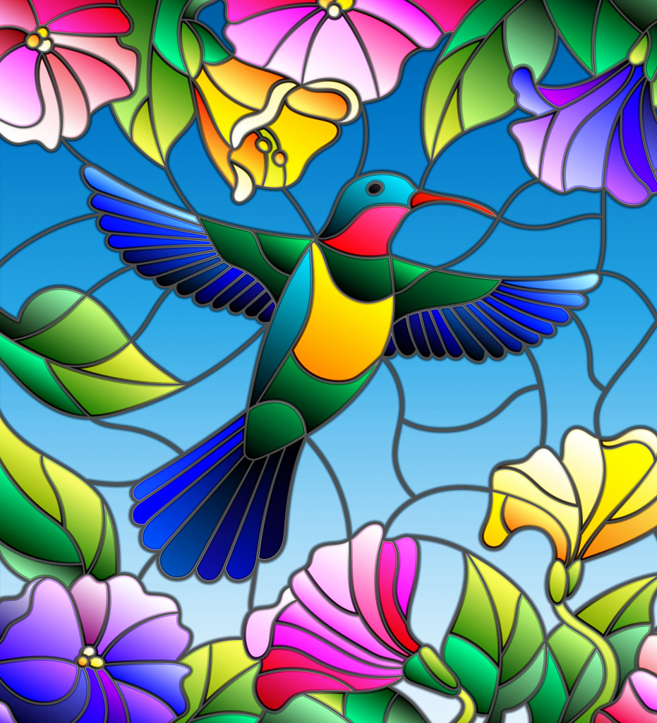 Vitrail Colibri jigsaw puzzle in Animaux puzzles on TheJigsawPuzzles.com
