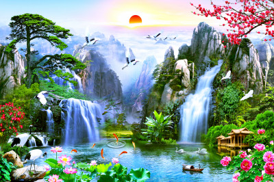 Collage with a Waterfall at Sunset jigsaw puzzle in Waterfalls puzzles ...