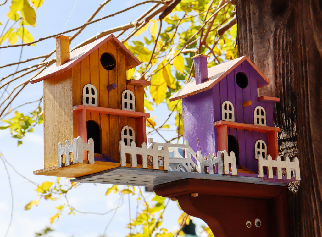 Wooden Birdhouses jigsaw puzzle in Puzzle of the Day puzzles on TheJigsawPuzzles.com