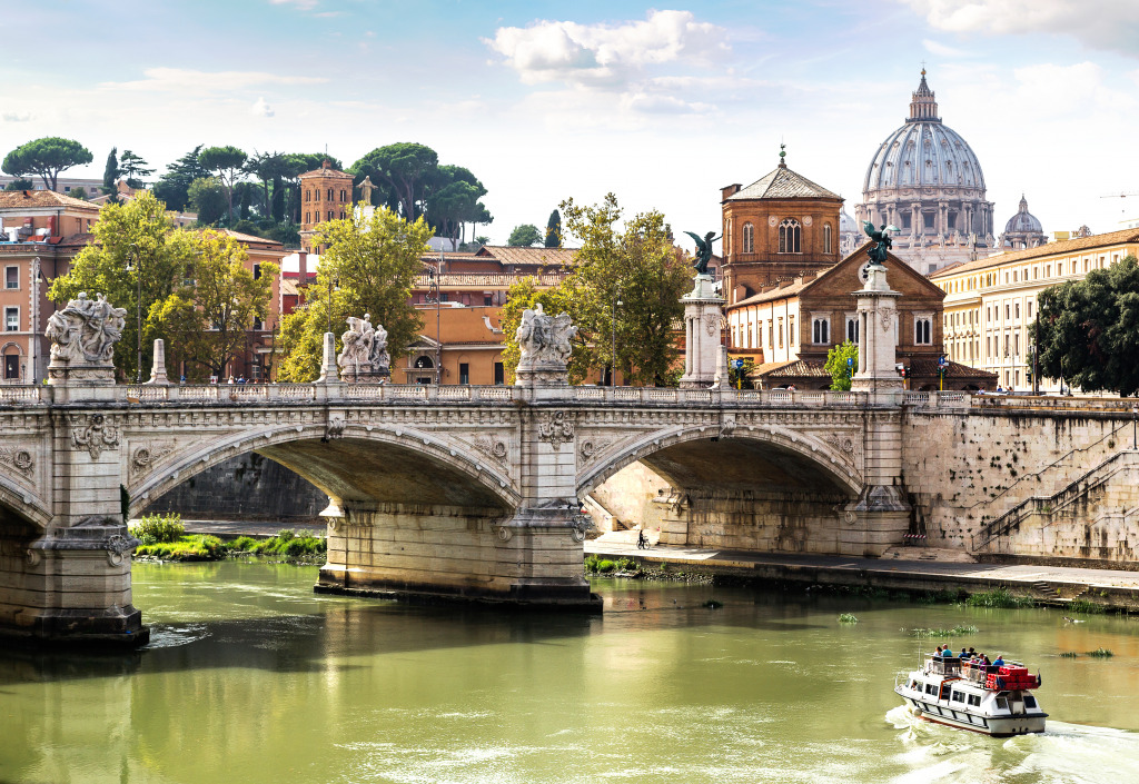 St. Peter's Basilica and Sant Angelo Bridge, Rome jigsaw puzzle in Bridges puzzles on TheJigsawPuzzles.com