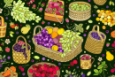 Fruits, Vegetables and Berries in Baskets