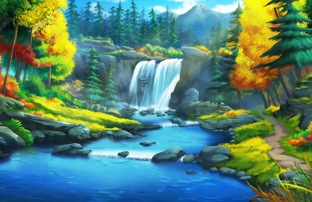 Waterfall in the Forest jigsaw puzzle in Waterfalls puzzles on TheJigsawPuzzles.com