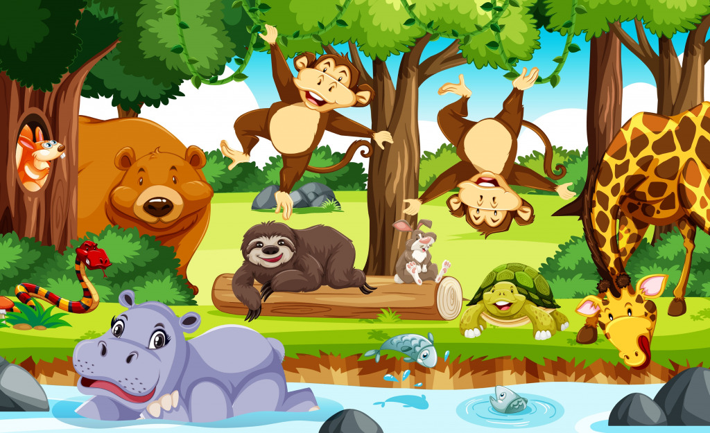 Дикие животные в лесу jigsaw puzzle in Животные puzzles on TheJigsawPuzzles.com