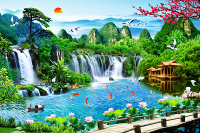 Mountain Landscape with a Waterfall jigsaw puzzle in Waterfalls puzzles ...