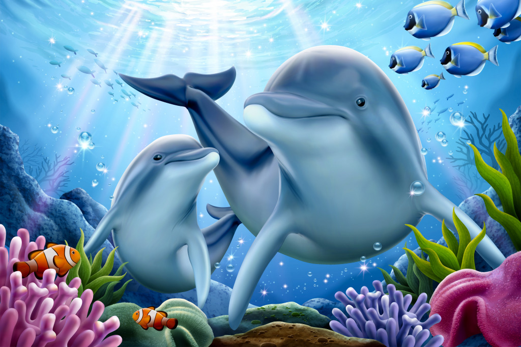Семья дельфинов jigsaw puzzle in Подводный мир puzzles on TheJigsawPuzzles.com