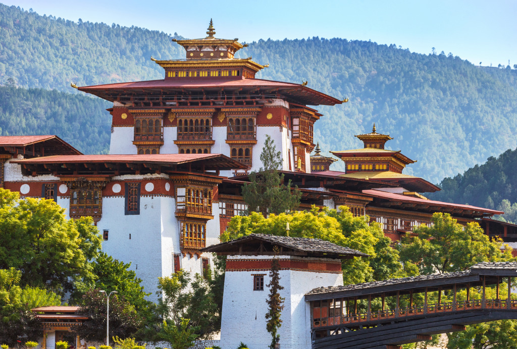 Buddhistischer Tempel Punakha Dzong, Bhutan jigsaw puzzle in Schlösser puzzles on TheJigsawPuzzles.com