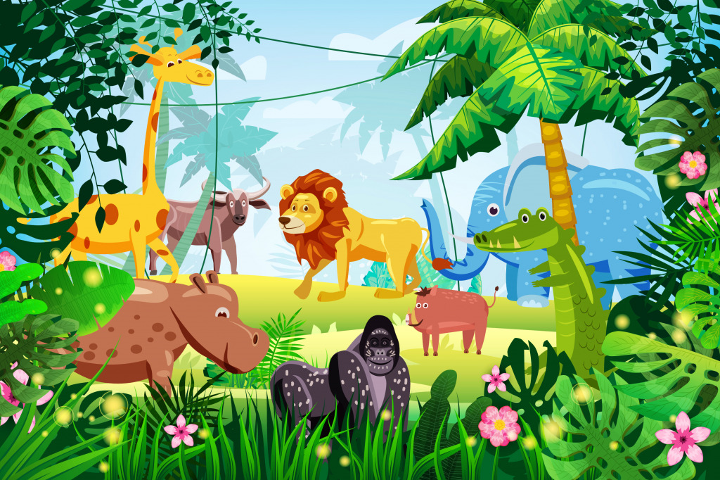 Милые животные в джунглях jigsaw puzzle in Животные puzzles on TheJigsawPuzzles.com