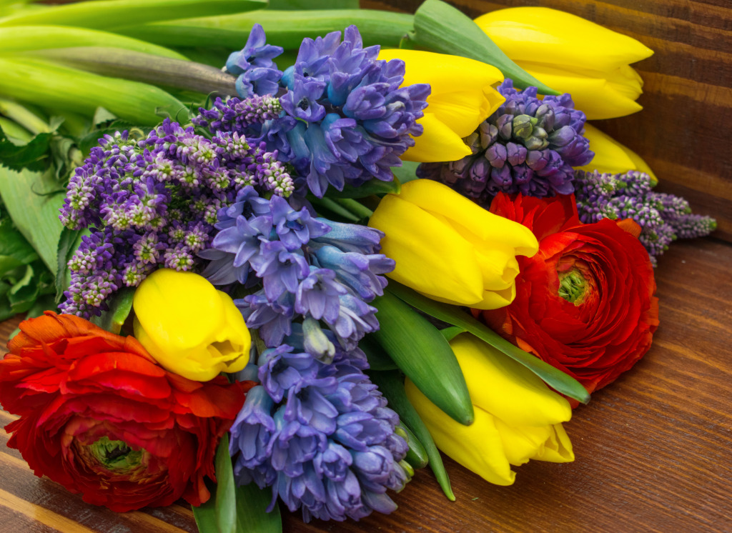 Tulips, Hyacinths, Speedwell and Ranunculus jigsaw puzzle in Flowers puzzles on TheJigsawPuzzles.com