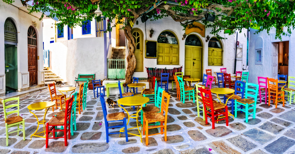 Traditionelle griechische Taverne, Insel Ios jigsaw puzzle in Essen & Trinken puzzles on TheJigsawPuzzles.com