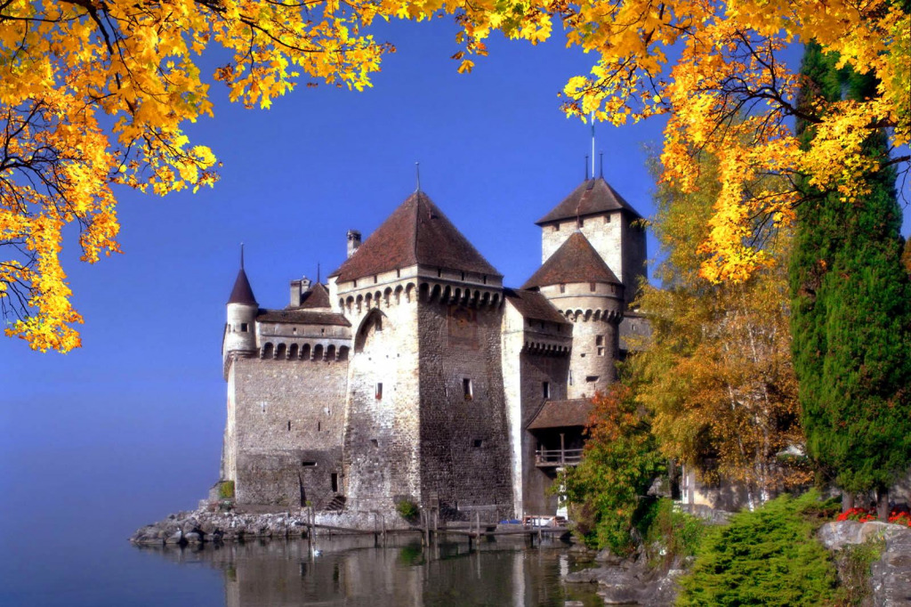 chateau-de-chillon-montreux-switzerland-720P-wallpaper jigsaw puzzle in Dominick Vince puzzles on TheJigsawPuzzles.com