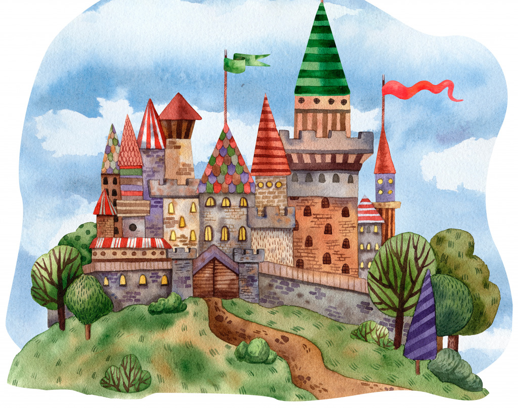 Aquarell Mittelalterliche Burg jigsaw puzzle in Schlösser puzzles on TheJigsawPuzzles.com