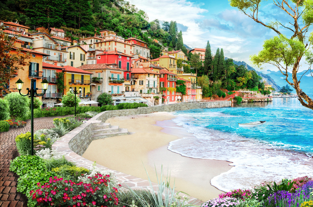 Italian Coastal Village Collage jigsaw puzzle in Puzzle of the Day puzzles on TheJigsawPuzzles.com