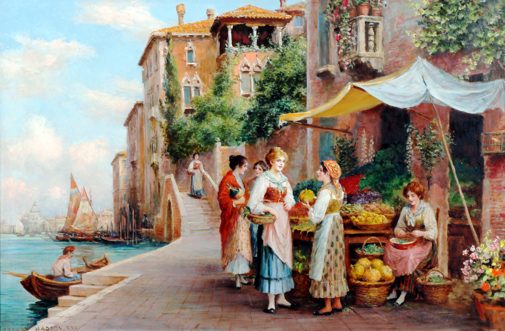 Venetian Scene with Female Figures jigsaw puzzle in Piece of Art puzzles on TheJigsawPuzzles.com