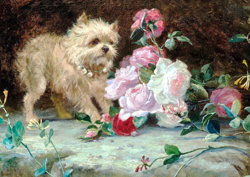 Dog and Flowers jigsaw puzzle in Flowers puzzles on TheJigsawPuzzles.com