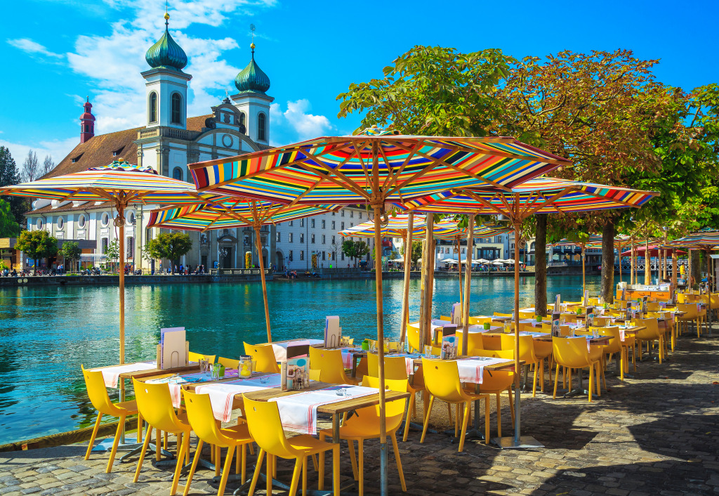 Waterfront Street Restaurant in Lucerne jigsaw puzzle in Food & Bakery puzzles on TheJigsawPuzzles.com