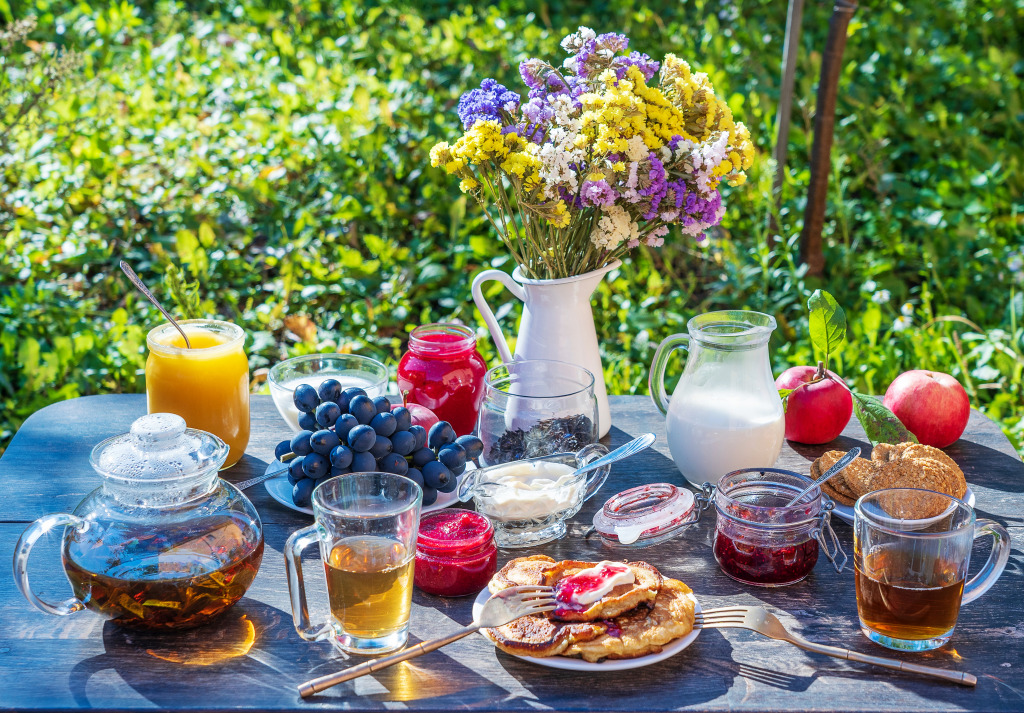 Breakfast Table in the Garden jigsaw puzzle in Food & Bakery puzzles on TheJigsawPuzzles.com