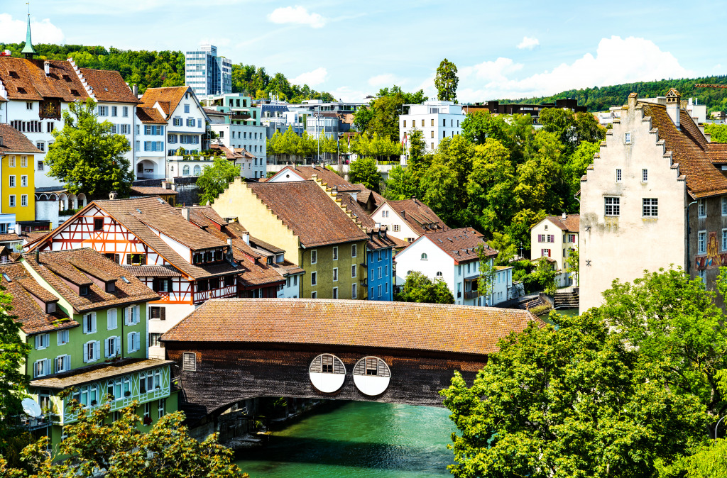 Limmat River in Baden im Aargau, Switzerland jigsaw puzzle in Bridges puzzles on TheJigsawPuzzles.com