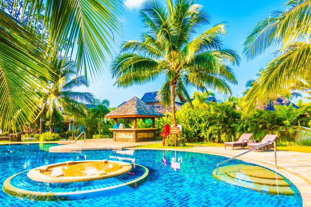 Swimming Pool in a Tropical Resort jigsaw puzzle in Great Sightings puzzles on TheJigsawPuzzles.com