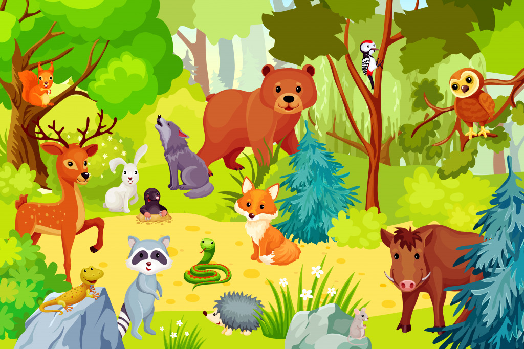 Дикие животные в лесу jigsaw puzzle in Животные puzzles on TheJigsawPuzzles.com