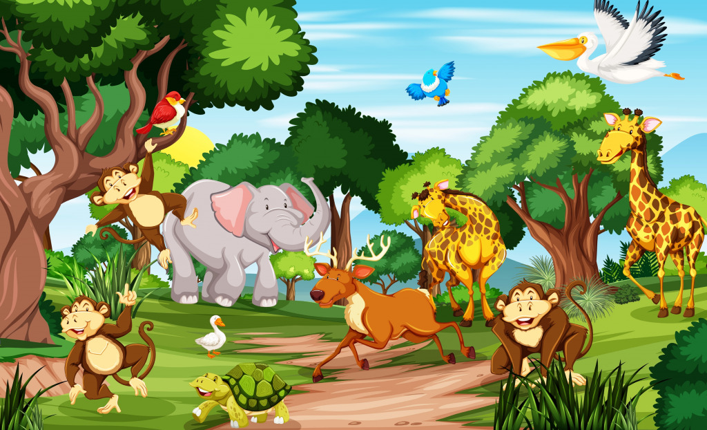 Дикие животные в джунглях jigsaw puzzle in Животные puzzles on TheJigsawPuzzles.com