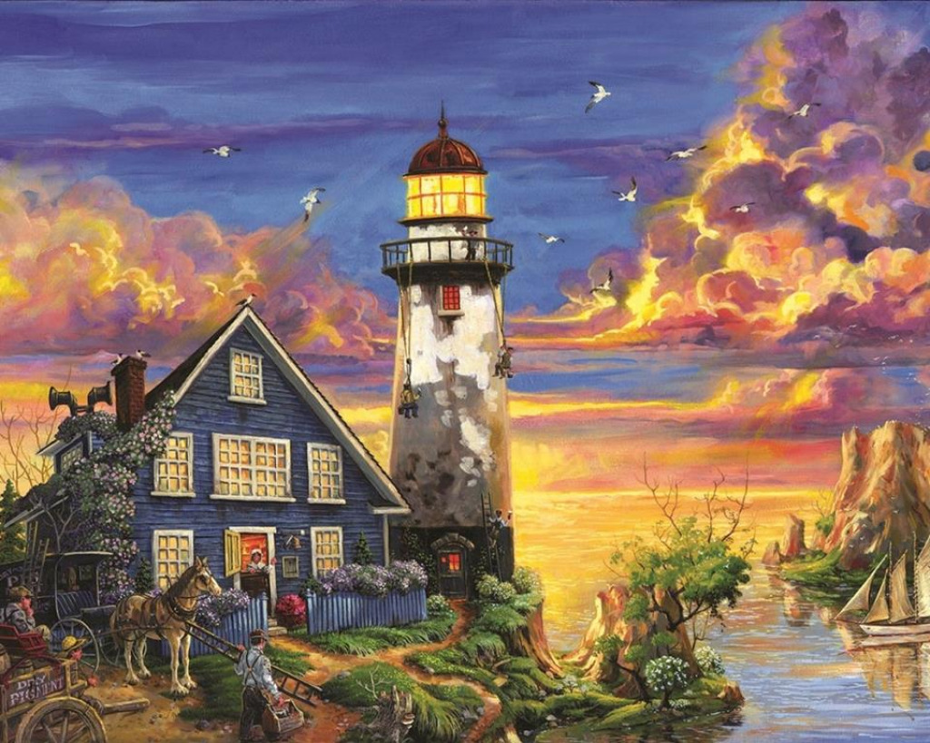 Colorfull Lighthose jigsaw puzzle in Ruth Brant puzzles on TheJigsawPuzzles.com