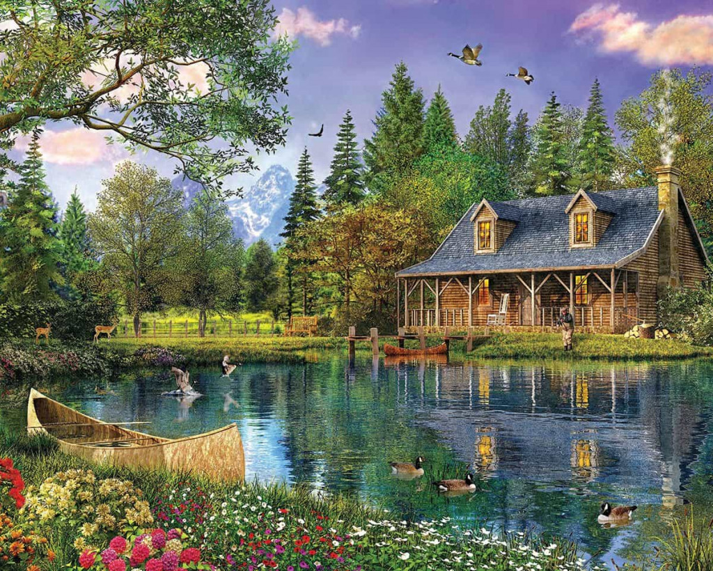 1147_mountain_cabin_1200 jigsaw puzzle in Carol Kirkland puzzles on TheJigsawPuzzles.com