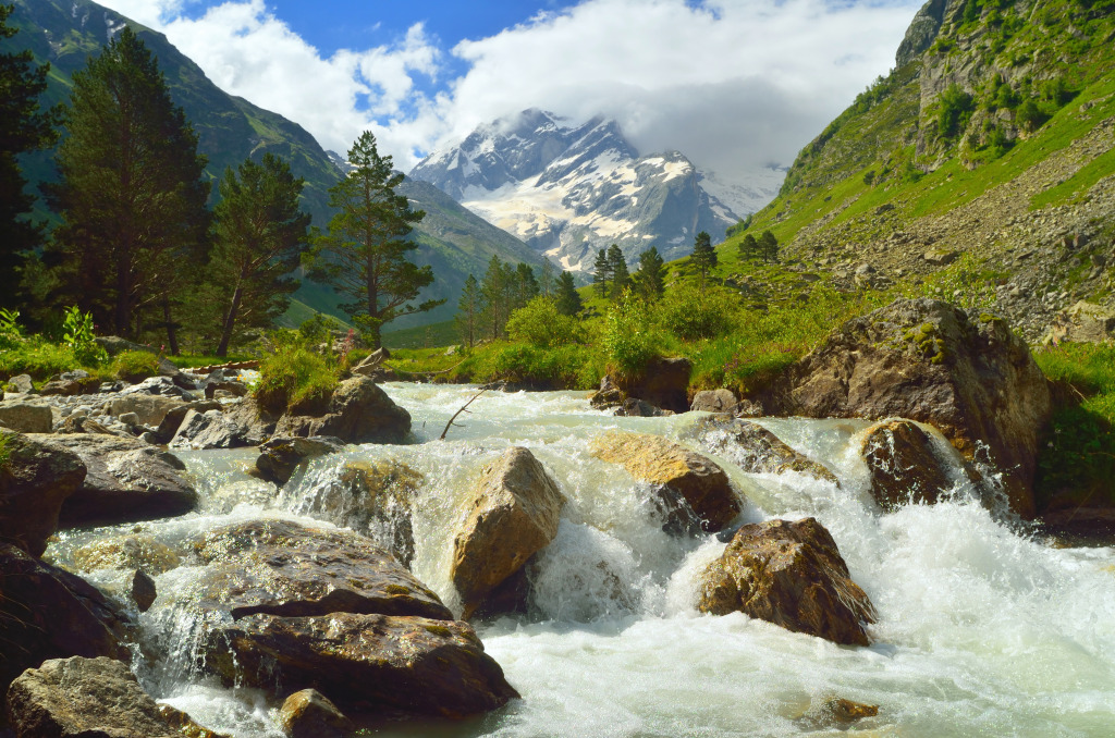 River in Caucasus Mountains jigsaw puzzle in Waterfalls puzzles on TheJigsawPuzzles.com