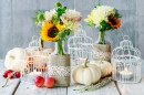 Vintage Decoration with Sunflowers and Dahlias