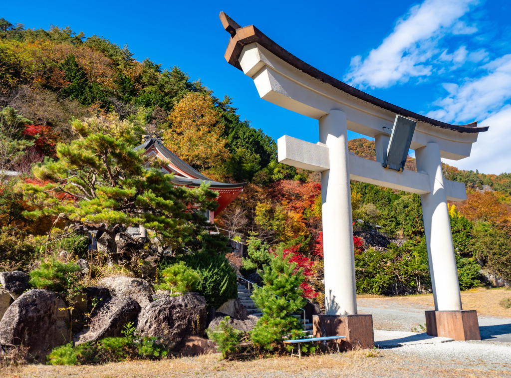 White Gates and a Buddhist Temple, Kofu, Japan jigsaw puzzle in Great Sightings puzzles on TheJigsawPuzzles.com