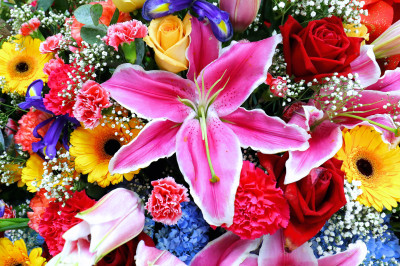 Colorful Bouquet with Pink Lilies jigsaw puzzle in Puzzle of the Day ...