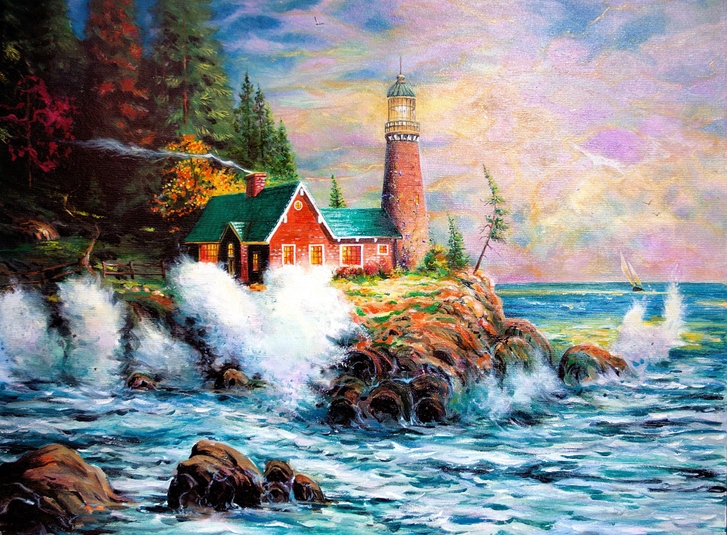 Lighthouse on the Seashore jigsaw puzzle in Puzzle of the Day puzzles on TheJigsawPuzzles.com