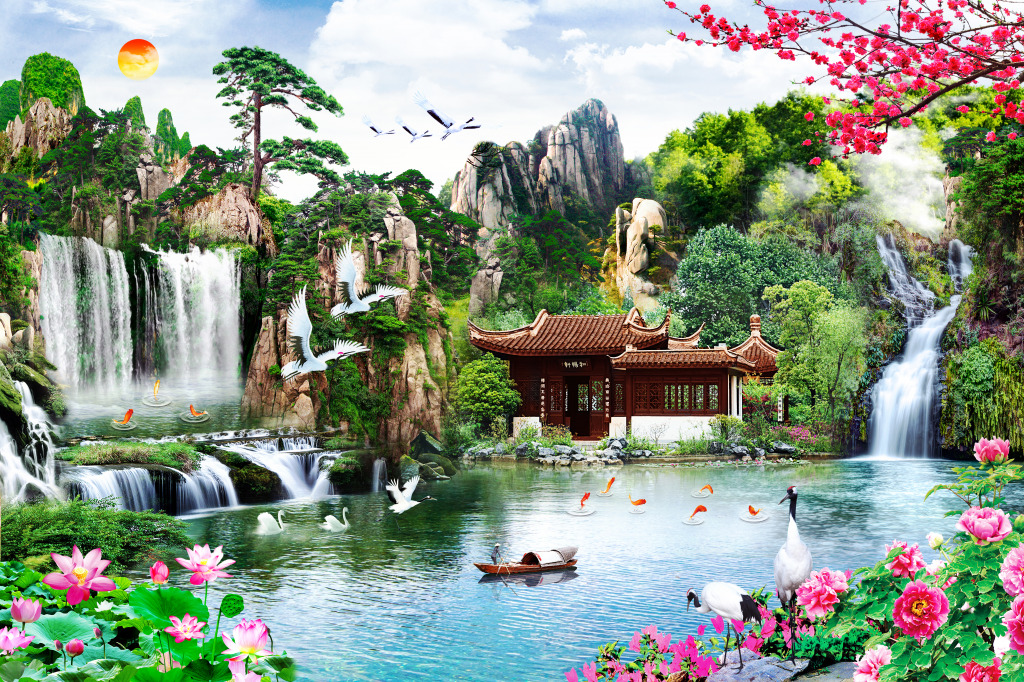 Mountain Scenery with a Waterfall jigsaw puzzle in Waterfalls puzzles ...