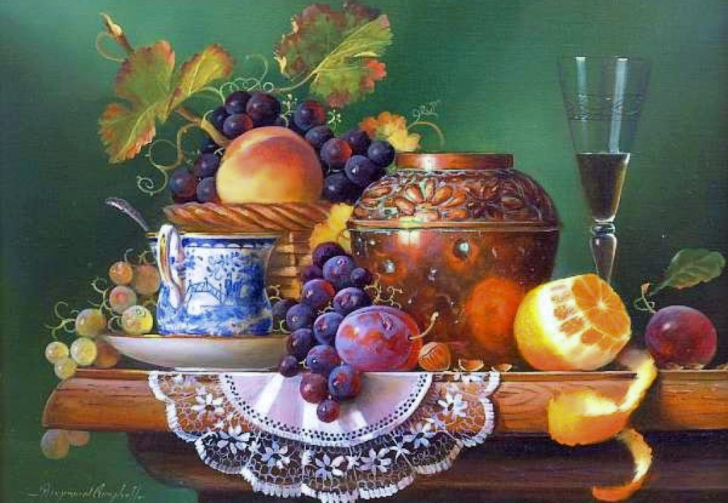 Still Life of Fruit on a Table jigsaw puzzle in Fruits & Veggies puzzles on TheJigsawPuzzles.com