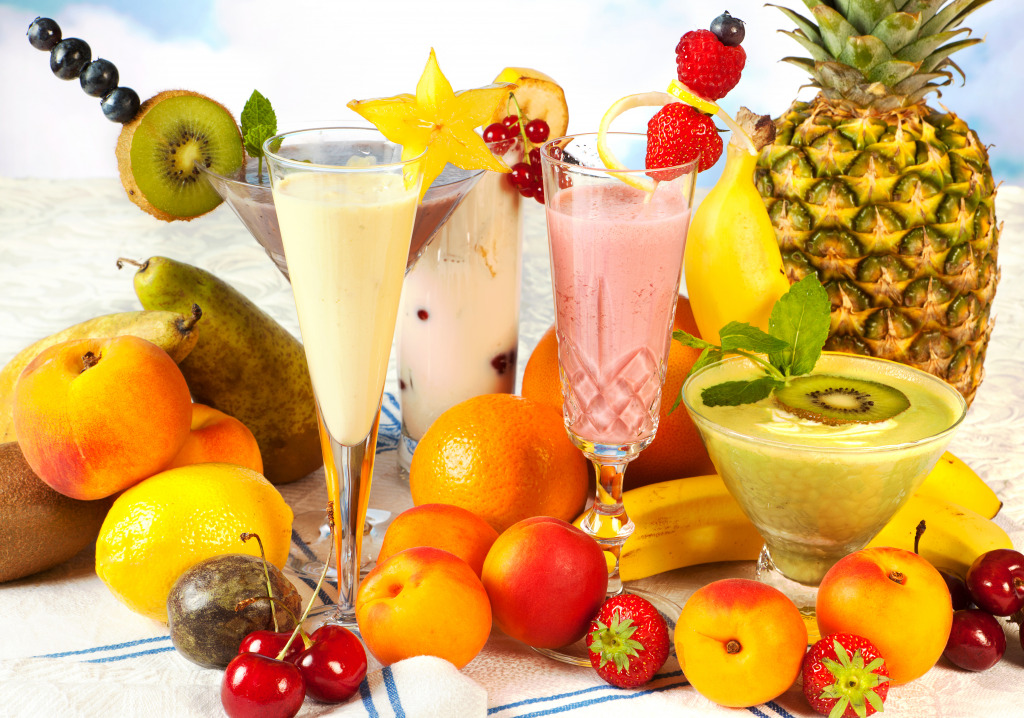 Summer Fruits and Colorful Smoothies jigsaw puzzle in Fruits & Veggies puzzles on TheJigsawPuzzles.com